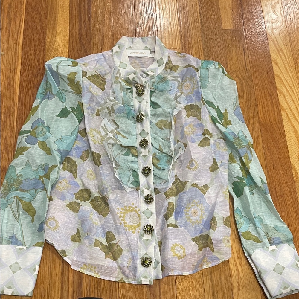 Zimmerman rhythm ruffled patchwork print silk blo… - image 3